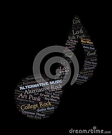 Alternative music word cloud graphic Cartoon Illustration