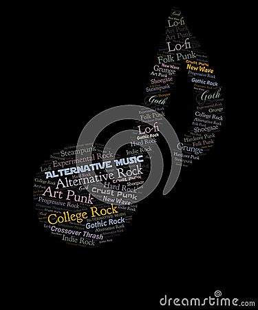 Alternative music word cloud graphic Cartoon Illustration