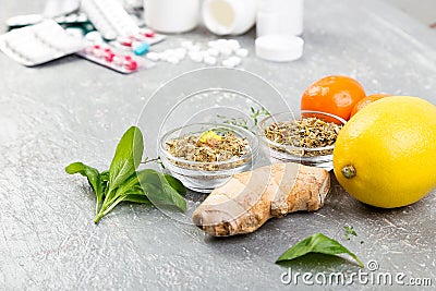 Natural medicine vs conventional medicine concept. Stock Photo