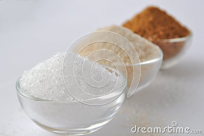 Alternative sweeteners - organic coconut sugar, xylitol, cane sugar, Stock Photo