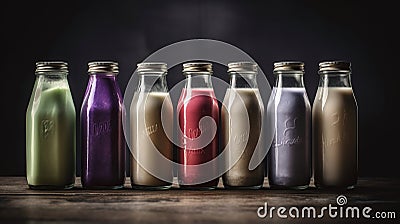 Alternative types of milks. Vegan substitute dairy milk, generative ai Stock Photo