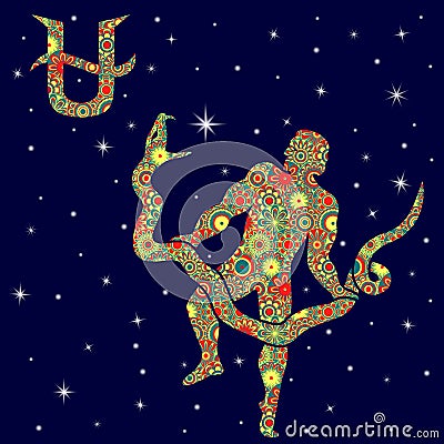 Alternative Zodiac sign Ophiuchus with variegated flowers fill o Vector Illustration