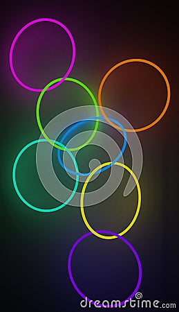 Glowing set of interconnected neon circles of different colors, rendered image. Stock Photo