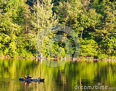 Althom, Pennsylvania, USA 8/10/2019 A lone kayaker on the Allegheny river Editorial Stock Photo