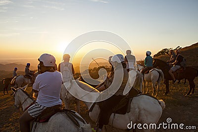 Horseback Riding tour in Monteverde mountains - popular tourist attraction in Costa Rica. Editorial Stock Photo