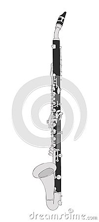 Alto Clarinet wind instrument. Musical equipment Vector Illustration