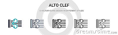 Alto clef icon in filled, thin line, outline and stroke style. Vector illustration of two colored and black alto clef vector icons Vector Illustration