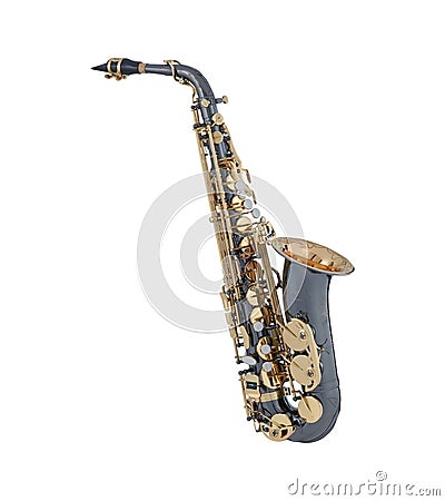 Black Gold Alto Saxophone, Alto sax, Saxophone Brass Woodwinds Music Instrument Isolated on White background Stock Photo