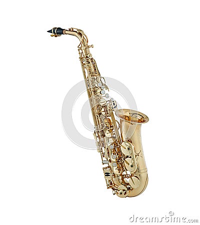 Golden Alto Saxophone, Alto sax, Saxophone Brass Woodwinds Music Instrument Isolated on White background Stock Photo