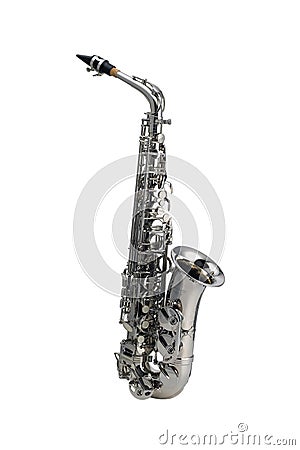 Nickel Alto Saxophone, Alto sax, Saxophone Brass Woodwinds Music Instrument Isolated on White background Stock Photo