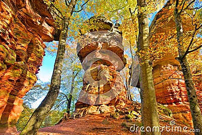 Altschlossfelsen rock in Dahn Rockland, Germany Stock Photo