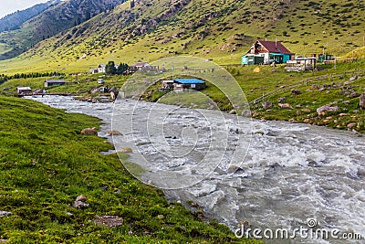 Altyn Arashan village in the Terskey Alatau mountain range, Kyrgyzst Stock Photo