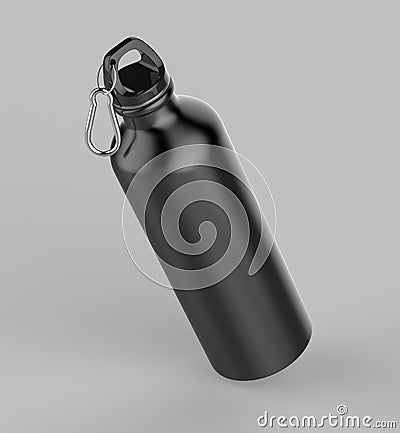 Aluminium black shiny sipper bottle for mock up and template design. 3d render illustration. Stock Photo