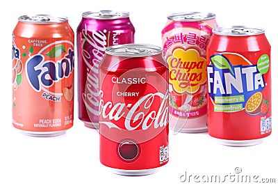 Coca-Cola, Fanta and Chupa-Chups soda Editorial Stock Photo