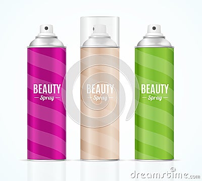 Aluminium Colorful Beauty Spray Can Set. Vector Vector Illustration