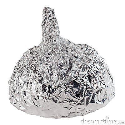 Aluminium foil hat isolated on white background, symbol for conspiracy theory and mind control protection. Stock Photo