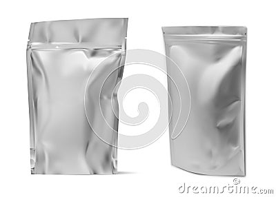 Aluminium foil package. Coffee bean bag mockup Vector Illustration