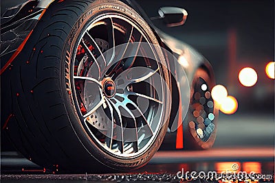 aluminium rim of sport car wheel. Detail background Cartoon Illustration