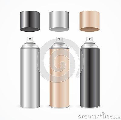 Aluminium Spray Can Template Blank Color Set. Vector Vector Illustration