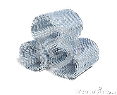 Aluminium welded net rolled up in three stacks. Cartoon Illustration