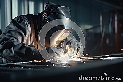aluminium worker welding together a new product Stock Photo