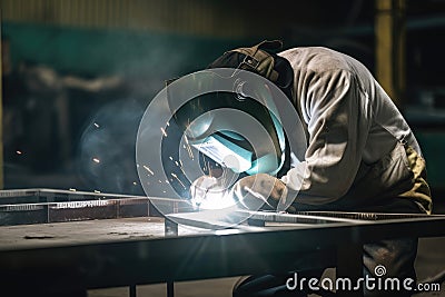 aluminium worker welding together a new product Stock Photo