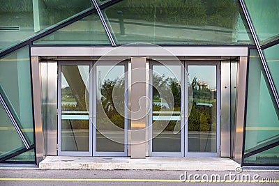 Aluminuim door and transparency glass., Entrance gate. Stock Photo