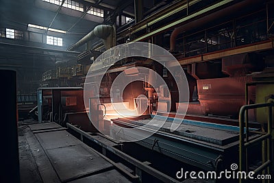 aluminum bar rolling mill, with molten aluminum being transformed into usable product Stock Photo