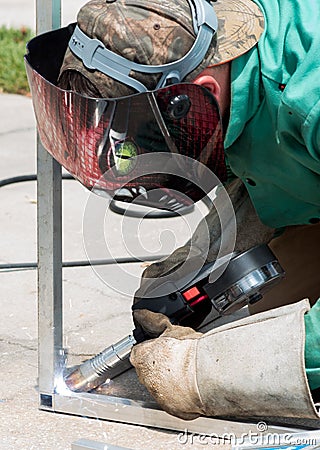 Aluminum bars being welded together Stock Photo