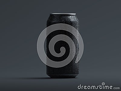 Aluminum beer or soda can with droplets isolated on grey, 3d rendering. Stock Photo
