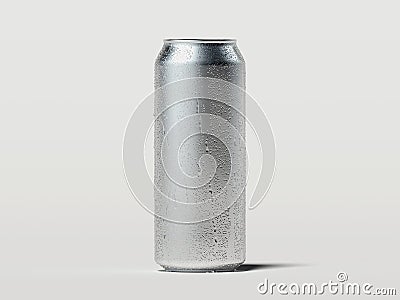 Aluminum beer or soda can with droplets isolated on white, 3d rendering. Stock Photo