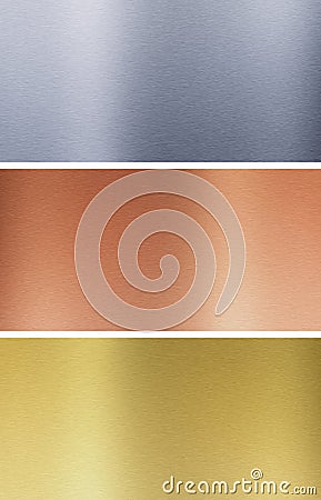 Aluminum, bronze and brass textures Stock Photo