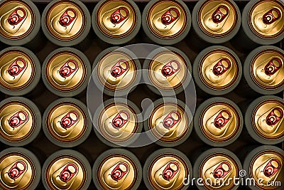 Aluminum cans with carbonated water, energy drinks or beer. the view from the top Stock Photo