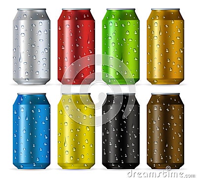 Aluminum cans with drops Vector Illustration
