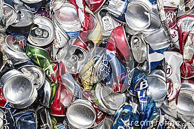 Aluminum cans recycling trash crushed pop can recycle Editorial Stock Photo