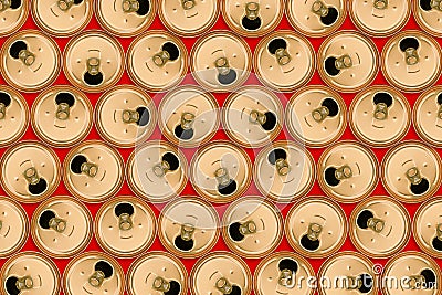 Aluminum cans for recycling on a red background. Beer empty cans. Recycling of metal and waste. Abstract background Stock Photo