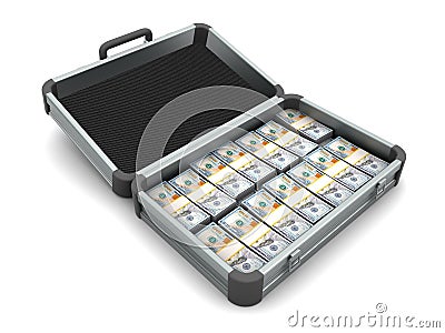 Aluminum case full of money Stock Photo