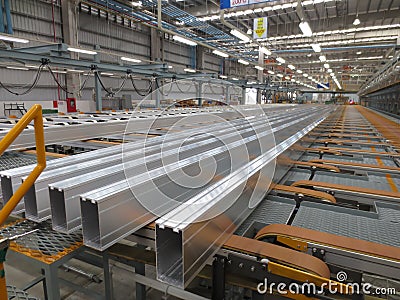 Aluminum lines on a conveyor belt Stock Photo