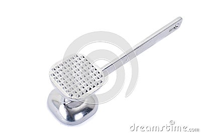 Aluminum meat tenderizer on white background. Stock Photo