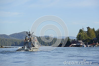 Aluminum motor boat Go Getter in Tofino Harbour Editorial Stock Photo