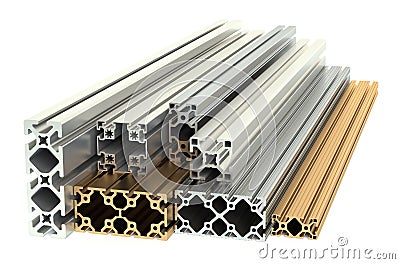 Aluminum profiles and copper profiles Stock Photo