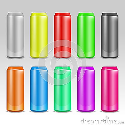 Aluminum realistic colored vector drink cans Vector Illustration