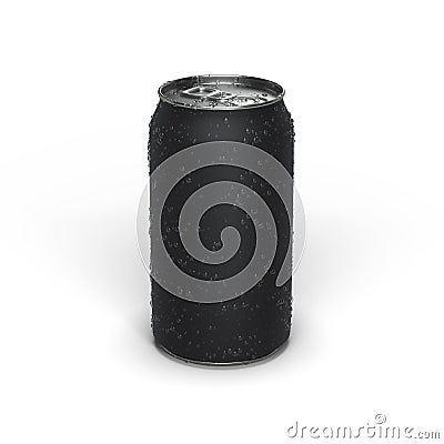 Aluminum soda can, matt black craft beer can isolated on white. Cartoon Illustration