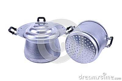 Aluminum steamer pan isolated on white background Stock Photo