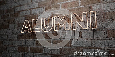 ALUMNI - Glowing Neon Sign on stonework wall - 3D rendered royalty free stock illustration Cartoon Illustration