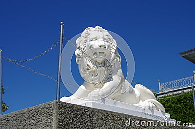 ALUPKA, CRIMEA-June, 2018: Sculpture Lion in Vorontsov Palace Editorial Stock Photo