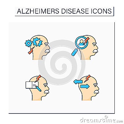 Alzheimer disease color icons set Vector Illustration