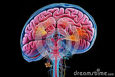 Alzheimer disease dementia of amyloid plaques, neurofibrillary in brain, cognitive decline, memory loss, atrophy in hippocampus Stock Photo