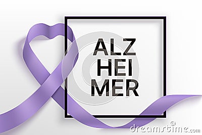 Alzheimer`s day horizontal banner with ribbon and frame Vector Illustration