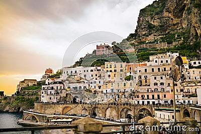 Amafi town on Amalfi coast in southern Italy.Italian experience, day trip to Amafi coast, visiting romantic coastal towns.Vacation Editorial Stock Photo